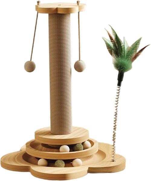 Sisal Cat Scratching Post 46cm Tall with Hanging Balls