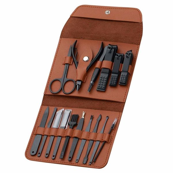 16 Piece Foldable Manicure Set -Brown