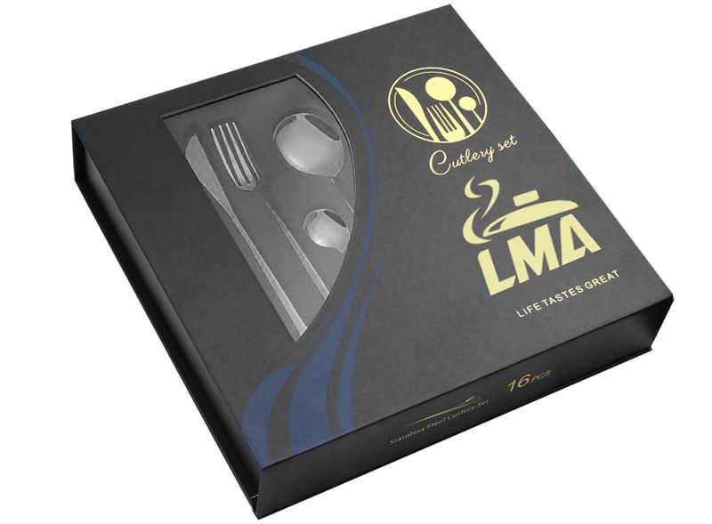 16 Piece LMA Authentic Branded Stainless Steel Flatware Set &amp; Noir Gift Box