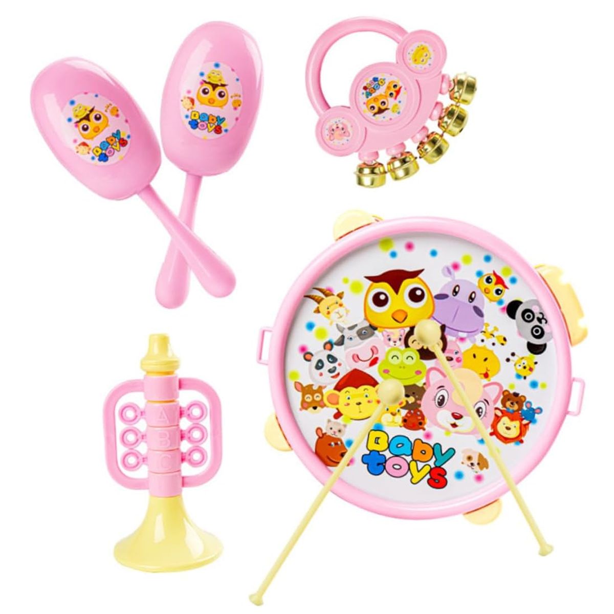 Educational Musical Drum Set Kids Clap Instrument Rattle Toy Gift - 7 Piece