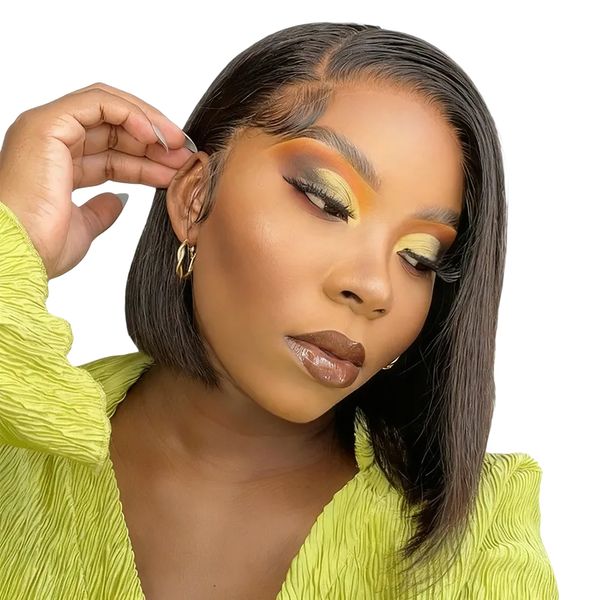Geebuy Peruvian Straight Virgin Hair Full Frontal Wig BOB 8inch Glueless