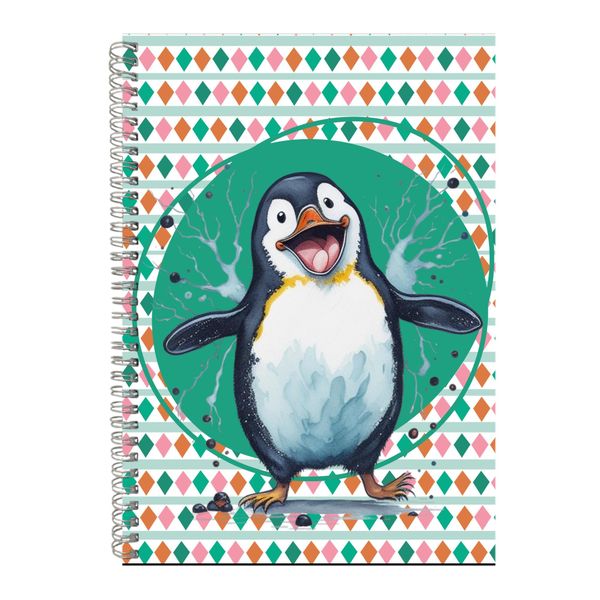 Happy Feet A4 Notebook Spiral and Lined Trendy Penguins Graphic Notepad 129