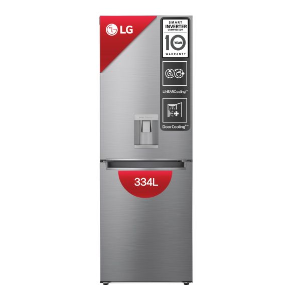 LG 334L A++ Bottom Freezer Fridge Water Dispenser &amp; DoorCooling in Silver