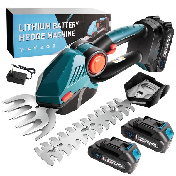 Cordless Hedge Trimmer 2-in-1 Electric Handheld Grass Shear Hedge Trimmer