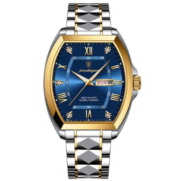 Men Silver-Blue Leather Formal, Sport Watch
