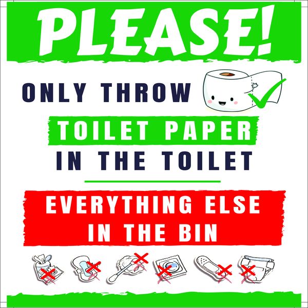 Please throw Only Toilet paper in the Toilet Sign 29x29cm - 2 Pack