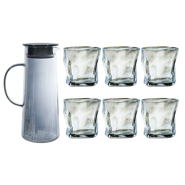 Transparent Crystal Elegant Design Jug &amp; Glasses Set - 7 Piece
