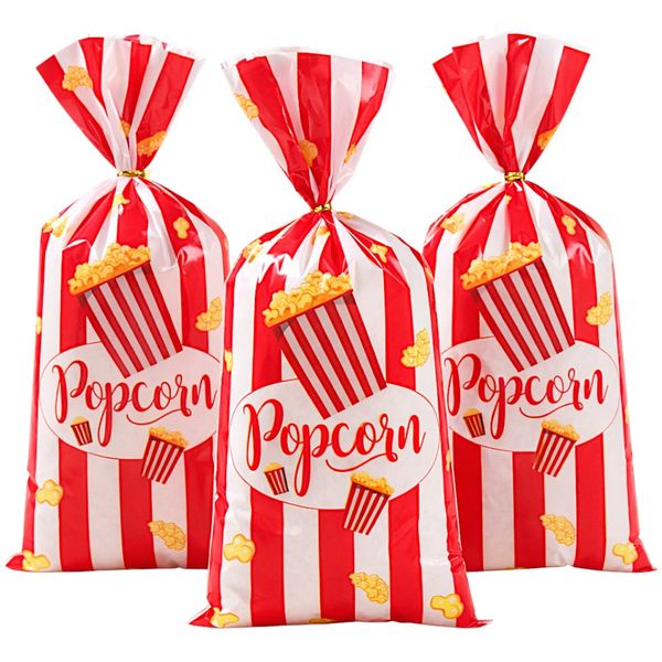 100 Piece - Popcorn Themed Candy Bags with Twist Ties