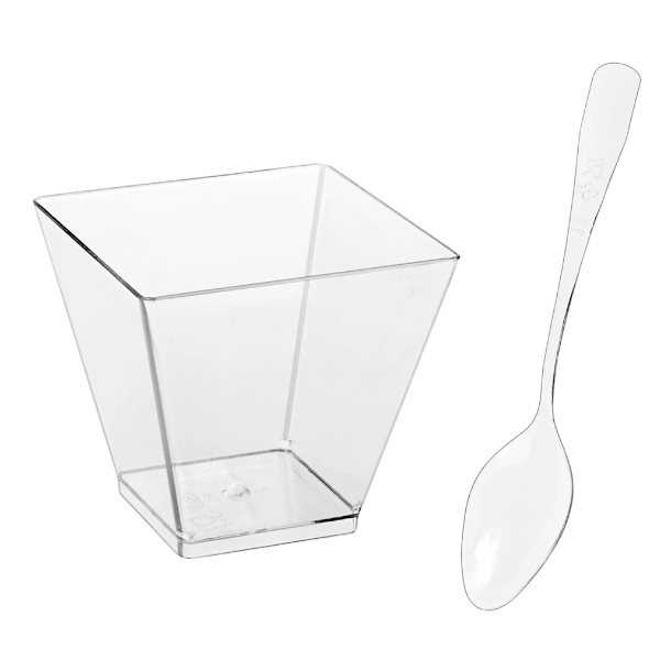 50 Pieces Eco-Friendly Reusable Plastic Dessert Bowls With Spoons -Transparent