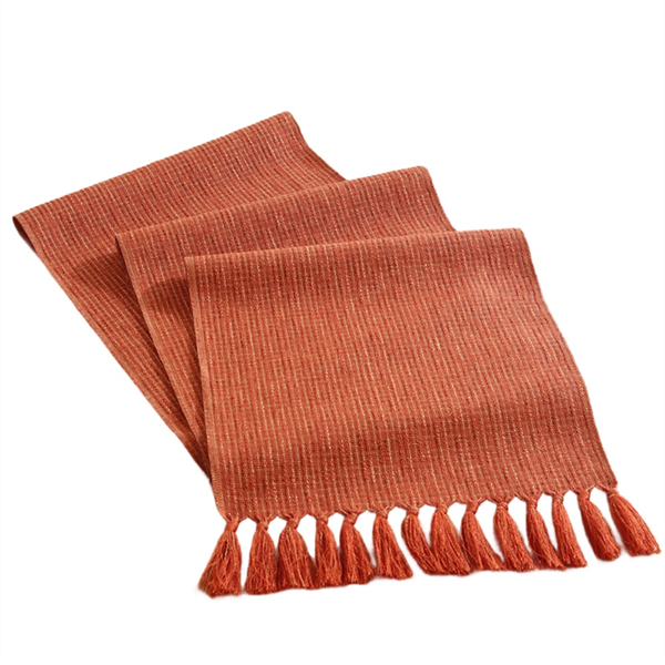 Country Bohemian Table Runner Handmade Tassel Orange Runner For Home