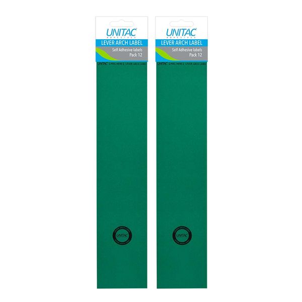 Unitac Lever Arch File Spine Labels Green - 2 Packs of 12