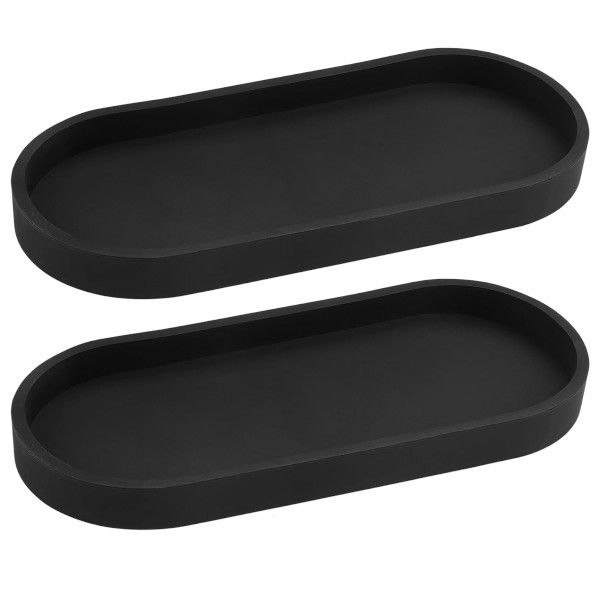 2 Piece - Decorative Storage Vanity Tray Set - Black