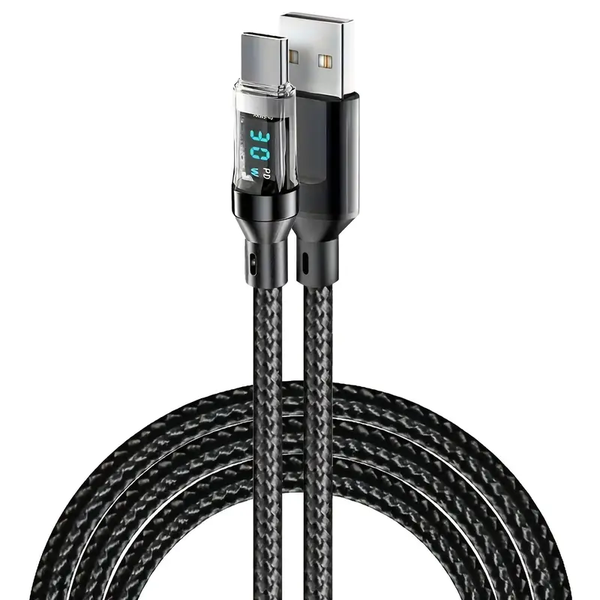 120W USB-A to USB Type-C Fast Charging Cable with Digital Display
