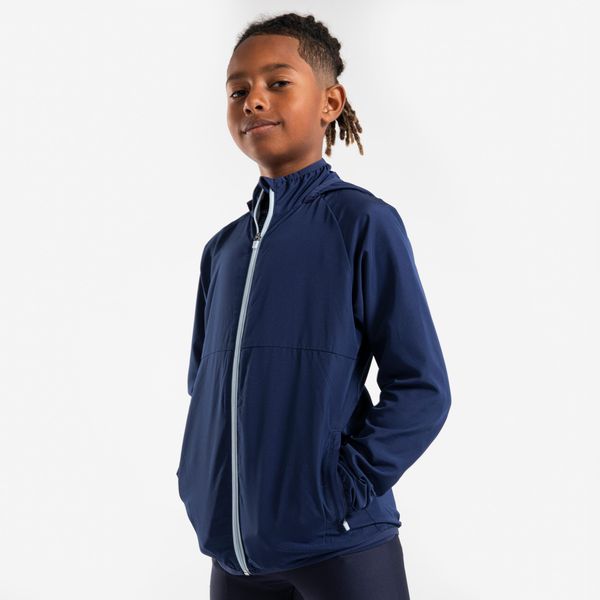 Kiprun Kids' Windproof Running Jacket - Kiprun Wind - Navy Blue &amp; Grey