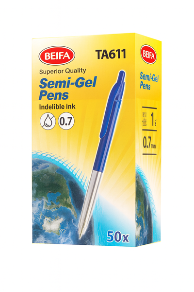 Semi-Gel Pens - Blue Ink- 0.7mm - Box of 50-2 x Boxes With 50 Pens-100 Pens