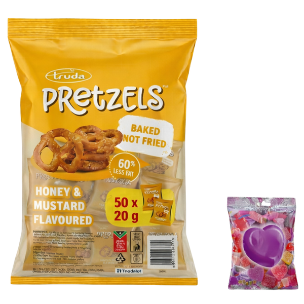 Truda 50x20g Honey Mustard Pretzels Bulk Pack + Vitamin Enriched Sweetpack
