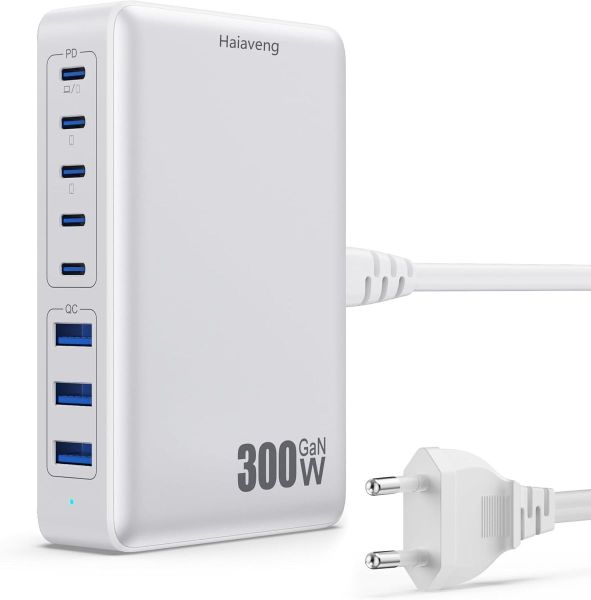 USB C Charger 300W USB C Charger Block 8-Ports GaN IV Fast Charging Station