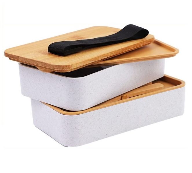 Bento Lunch Box with Compartments Bamboo Lid and Cutlery For Adult and Kids