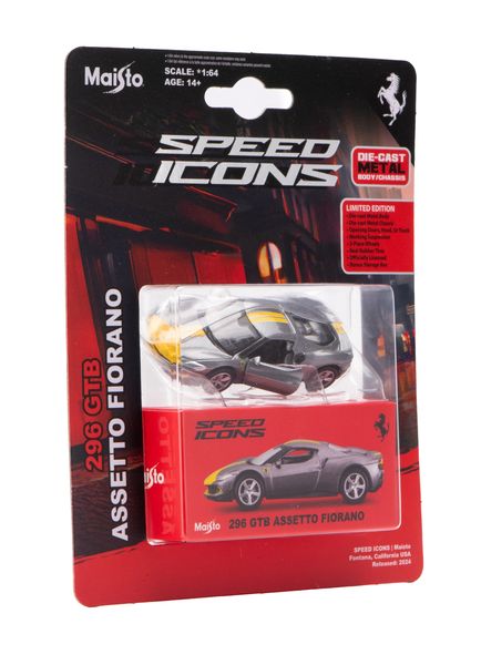 Maisto 1/64 Speed Icons - Ferrari 296 GTB - Grey/Yellow