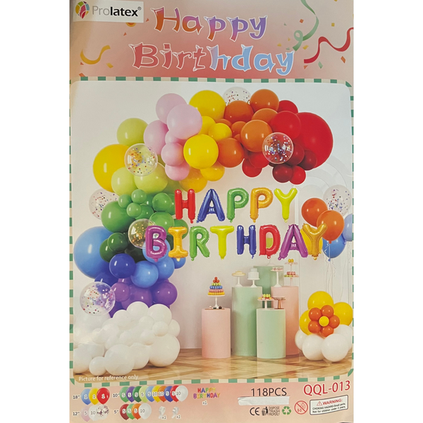 Prolatex 118 Piece Happy Birthday Ballooons Set with Balloon Glue &amp; Tape