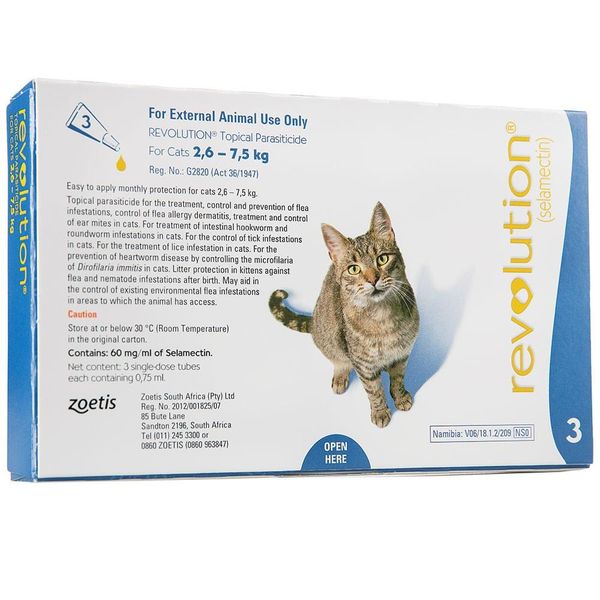 Revolution Topical Parasiticide for Cats 2,6 - 7,5kg Blue (3 x 0,75ml)