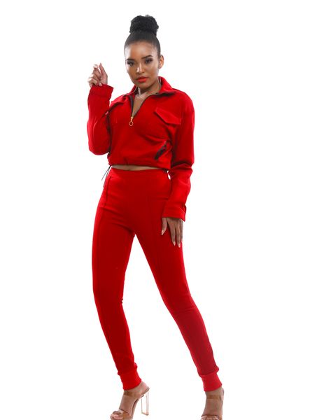 Selphies Red-Dragon Ladies 2 Piece Tracksuit Set in Red