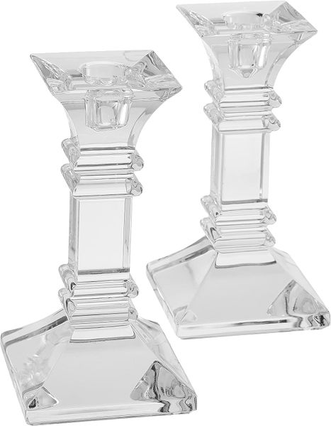 2 Pack Glass Square Candle Holder - 15.5cm