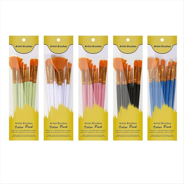 Acrylic Paint Brushes Set, 5 Packs/60Pcs Watercolor Brushes, Nylon Brush He
