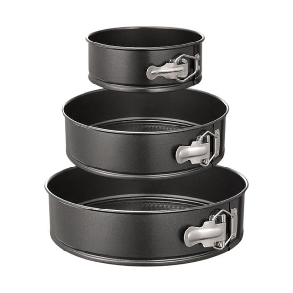 3 Piece- Round Movable Bottom Lock Cake Baking Pan - Black