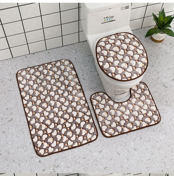 Dream World Bathroom 3 Piece Set Brown &amp; White Hearts