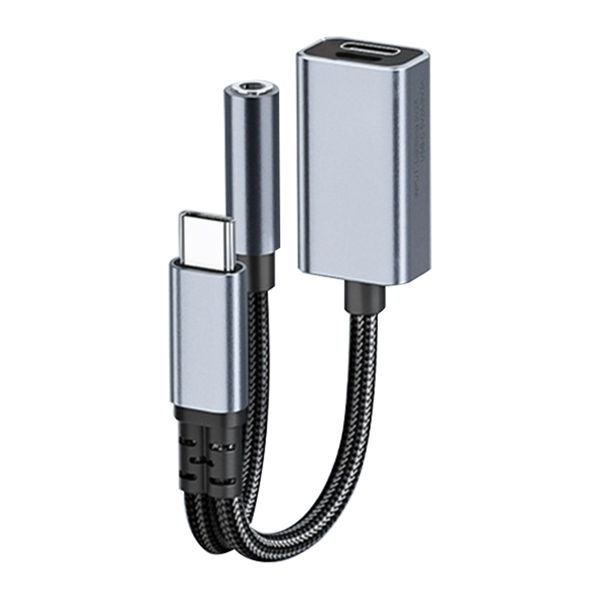 3In1 Usb C To 3.5Mm/Type-C/Ios Aux Audio Adapter Gray