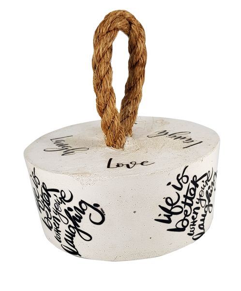 Perfectly Potty - Artisan Rope &amp; Cement Door Stopper - Live,Love,Laugh