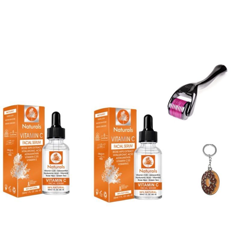 Vitamin C Serum with Hyaluronic Acid, Vitamin E X 2, Roller &Keyring