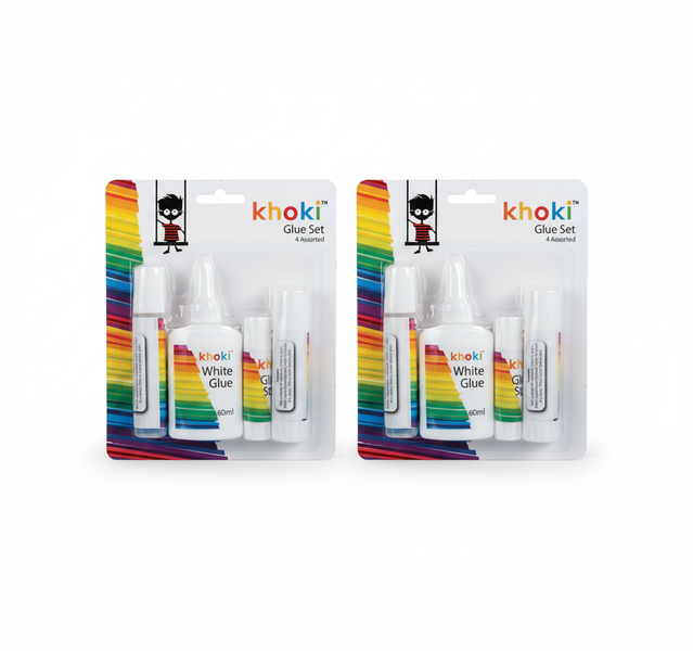 Khoki Assorted Art and Craft Glue Set - 4 Piece Variety - 2 Pack
