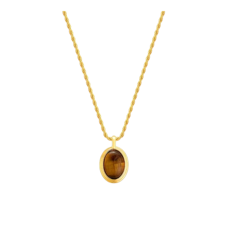 Golden Stainless Steel Twisted Pendant Necklace with Tiger Eye Stone Image