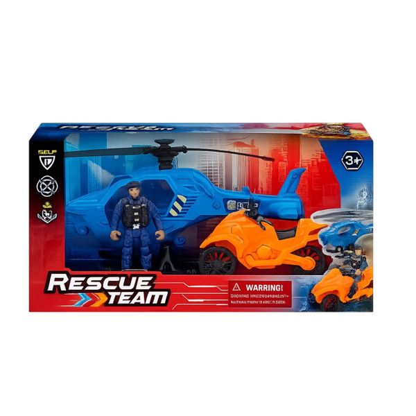 Rescue Team Helicopter and Motorcycle Playset with Action Figure
