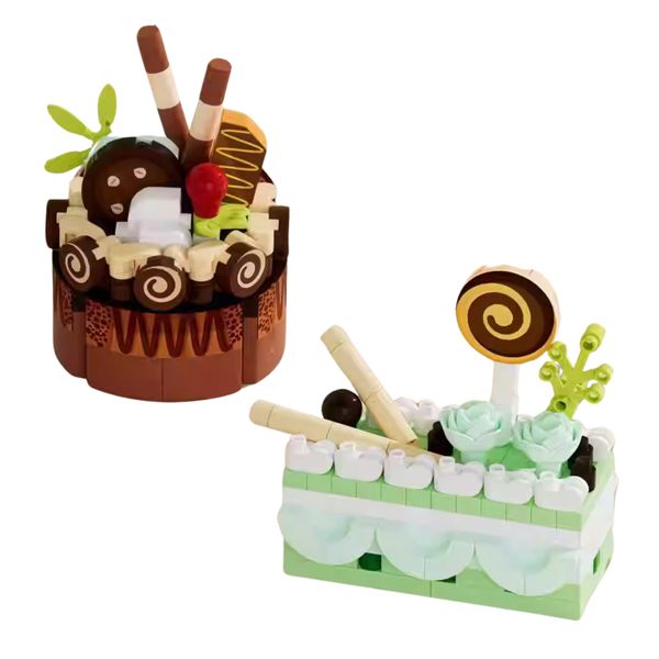 2-in-1 Mini Block Building Set Cake Shop Chocolate Cake &amp; Mint Cake