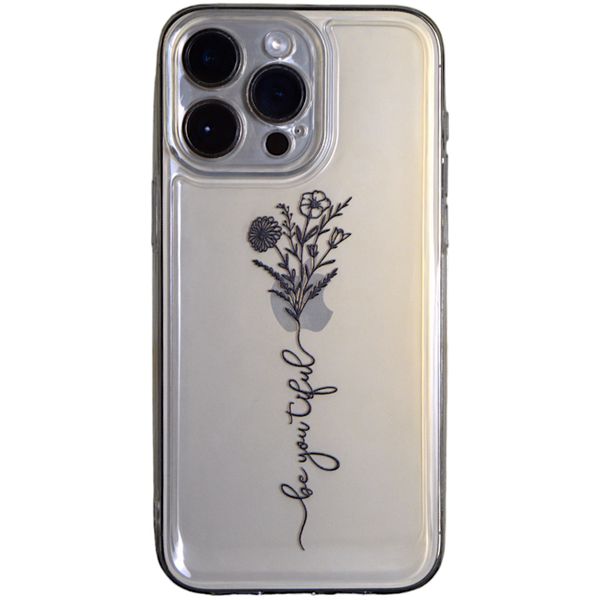 Clear Phone Case with Black Flower &amp; Pro Cam for iPhone 15 Pro