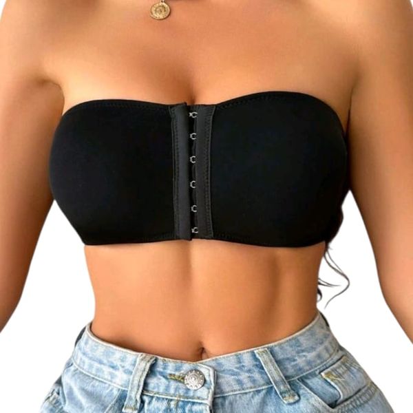 Women's Front Closure Strapless Padded Enhance Bust Bra Black