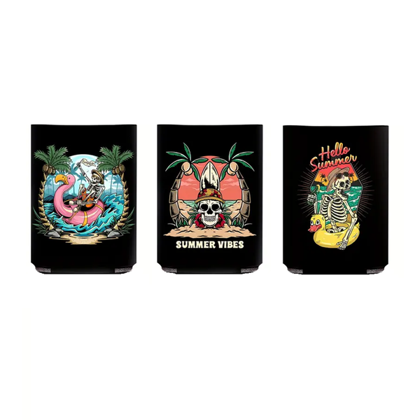 Set of 3 Tropical Summer Chilled Skeleton Drink Koozies