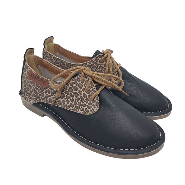 Genuine Leather Lace Up Vellie - Leopard Print &amp; Black