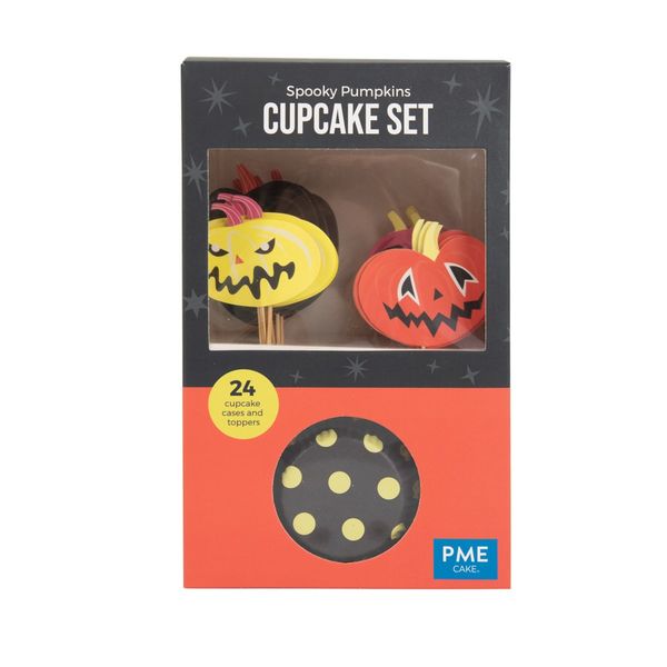 PME Spooky Pumpkin Jack o Lantern Halloween Cupcake Pick Set