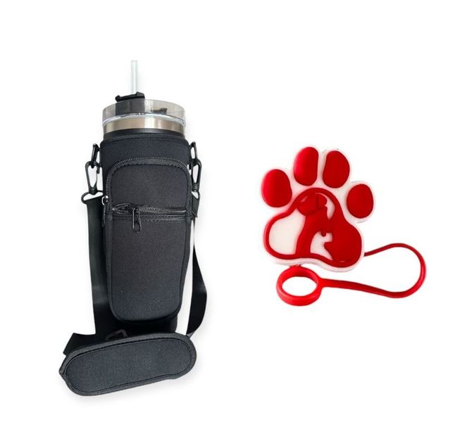 Insulated Stainless Steel Tumbler 1.2L with Carry Bag and Paw Straw Cover