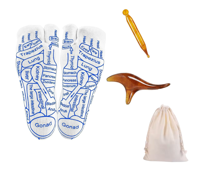 Acupressure Reflexology Socks with Massage Tool Set &amp; Drawstring Bag