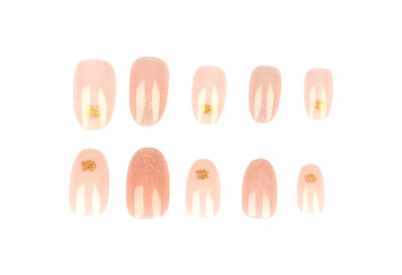 24 Piece Glittery Nude Base Short Almond Nail Set - Pink