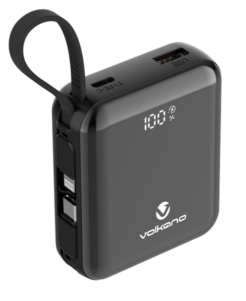 Volkano Solace Series 10000 mAh Power Bank with Built-in Charging Cables
