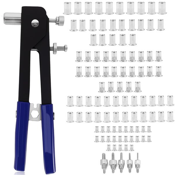 Rivnut Gun Tool Kit,Rivet Nut Tool with 106Pcs M3 M4 M5 M6 M8 Rivet Nuts