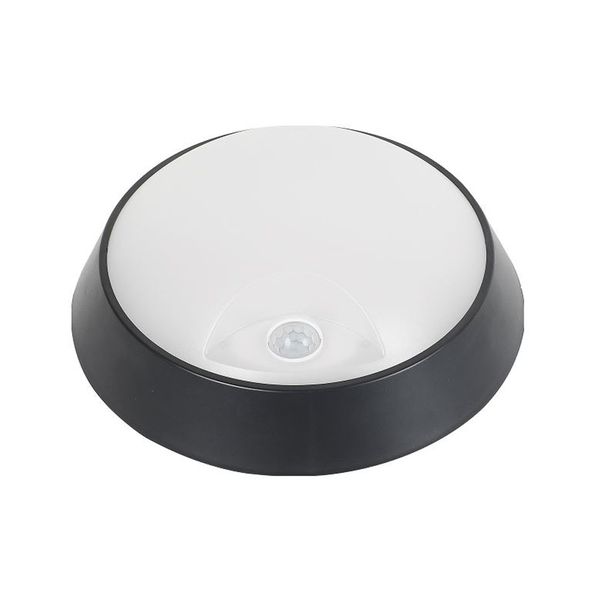 ACDC - 230vac Led 20w Pvc Blk Pir Bulkhead Cct Adj 220mm Dia.