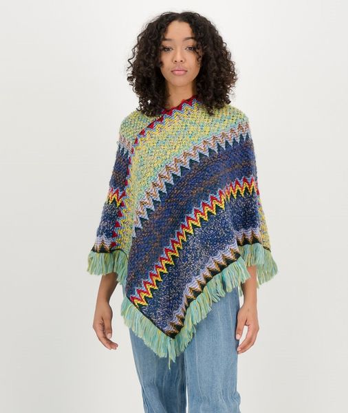 SKA Fashion Bohemian Batwing Sleeves Cloak Tassels Ponchos - Blue