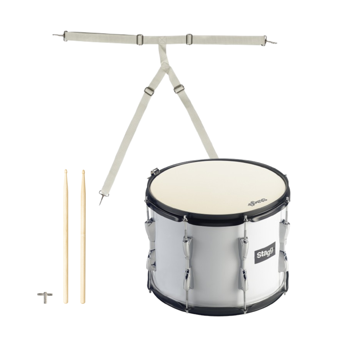 Stagg 14 x 12 Inch White Marching Tenor Drum, with Strap and Drums Beaters